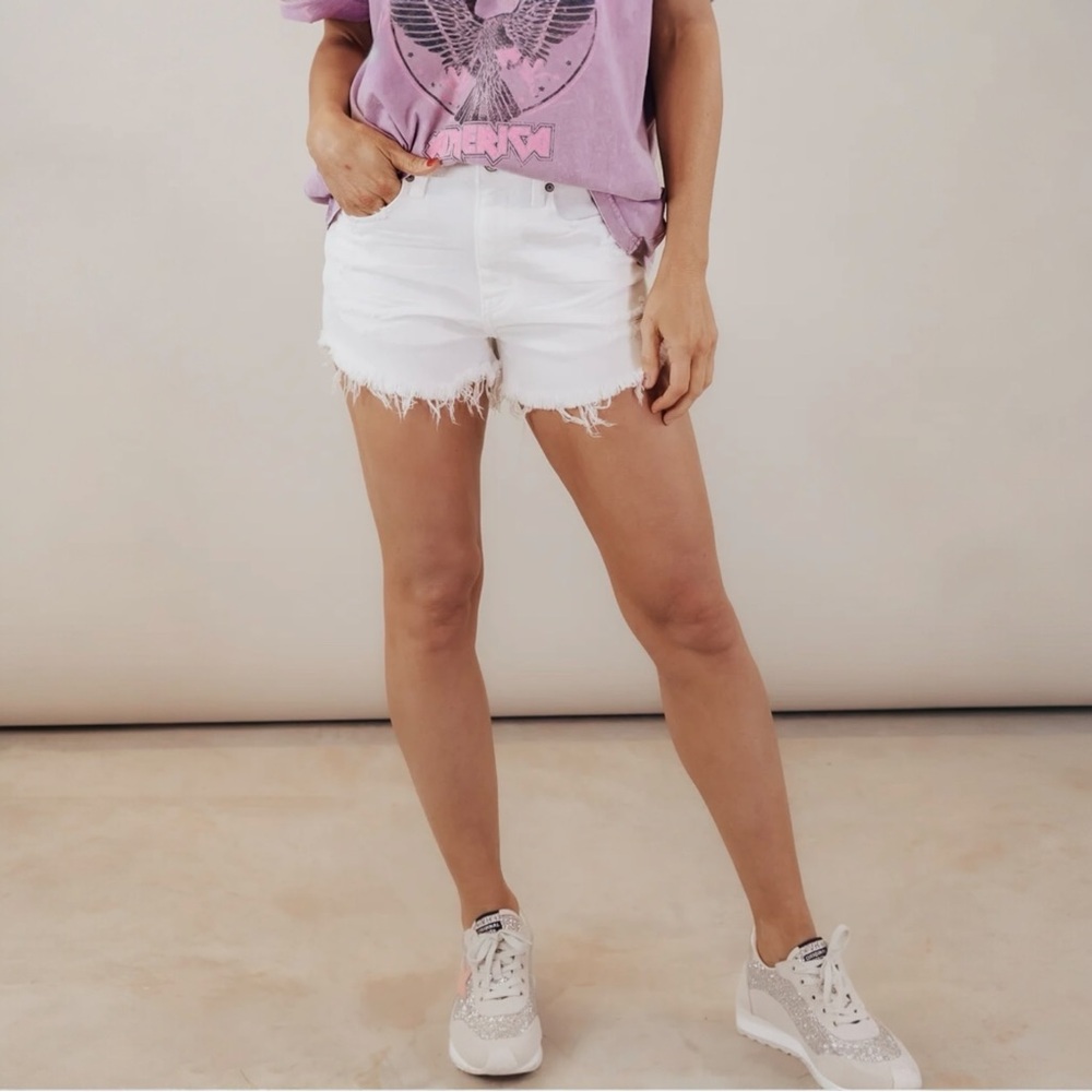 Eunina White Lulu High Rise Frayed Jean Shorts EUC
